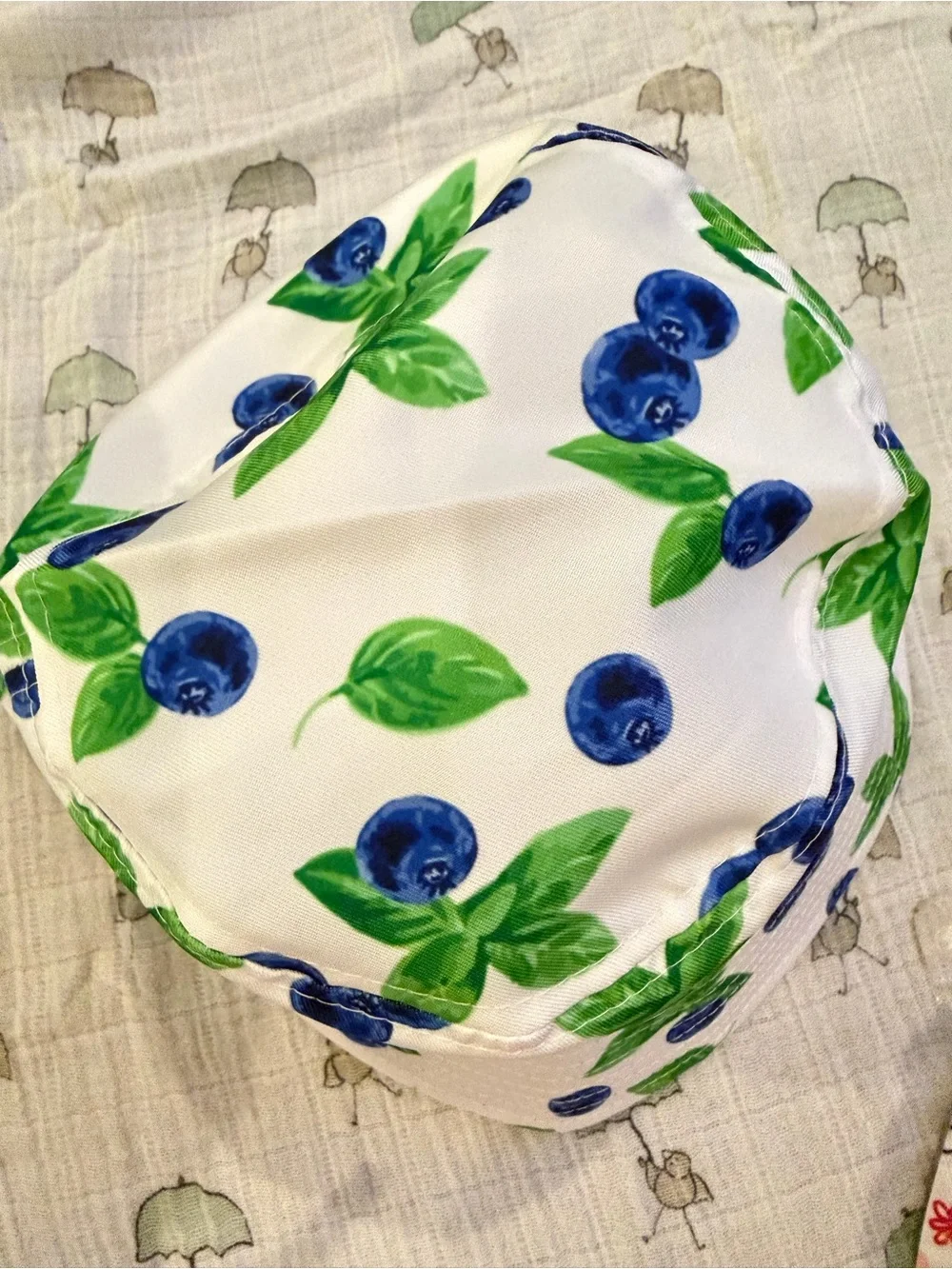 2  hats: Kids Blueberry Print Bucket Hat -White & Blue, strawberry hat
